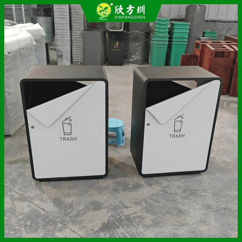 广东户外公园景区街道小区喷塑烤漆三角形投口不锈钢垃圾桶单筒