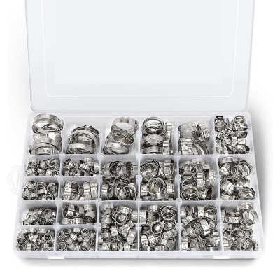 批发600PCS盒装 304不锈钢单耳无极卡箍喉箍软管夹5.3-33.1mm