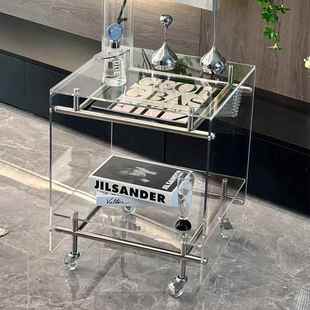 奈斯 覆古网红ins风透明压克力小推车可移动床头柜边几置物架