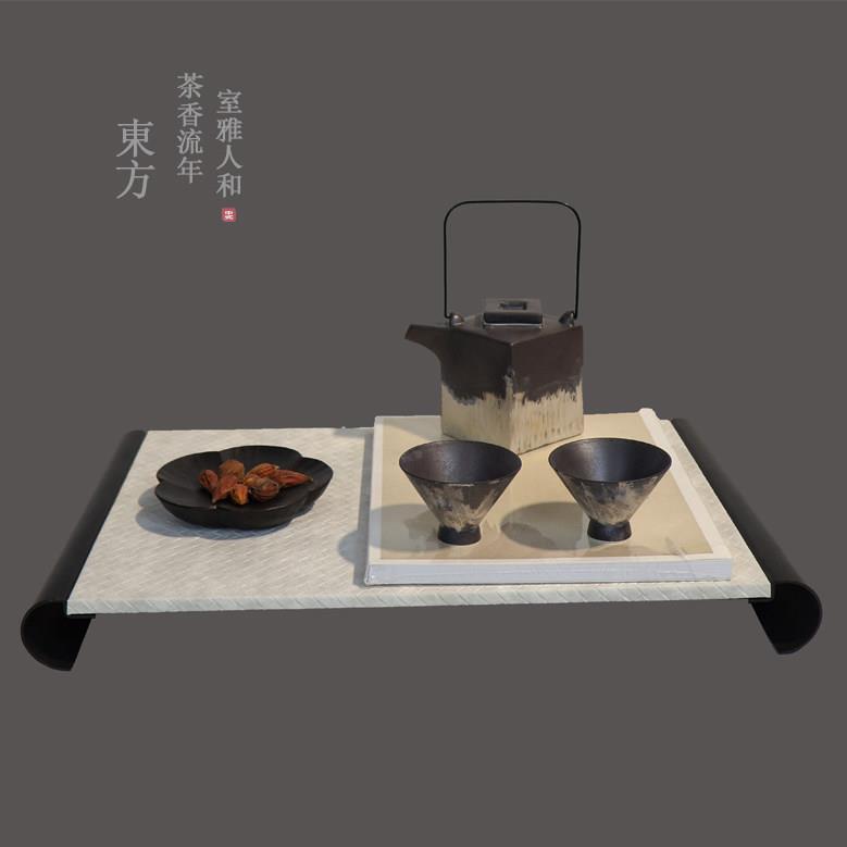 新中式样板房茶室茶桌软装饰品茶道茶具香炉茶饼果盘样品屋展示中