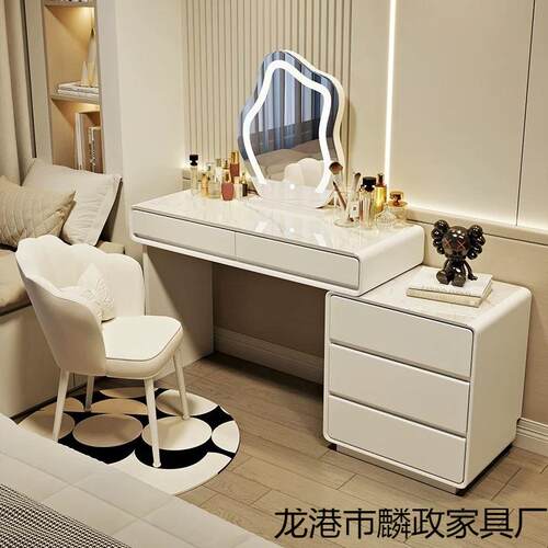 家式用实木岩台板梳妆现代简约卧主室公风法化妆台斗柜一体化CGK