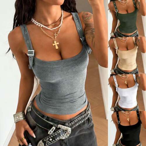 Women's Summer Adjustable Strap Y2K Crop Top Tank Top