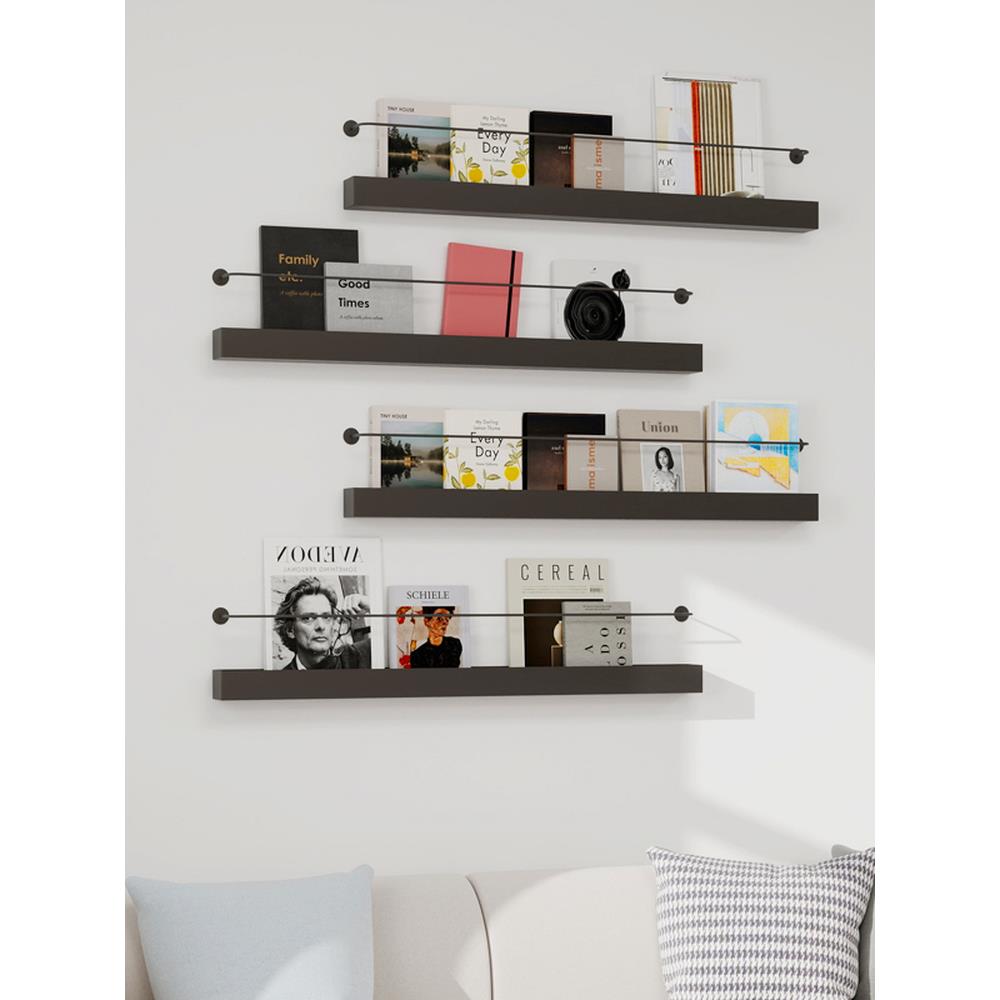 北欧铁艺书架报刊架一字壁挂墙上简约创意报刊架杂志展示置物架子