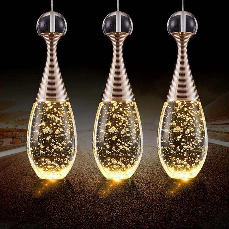 现代简约led餐厅吧台灯三头轻奢水晶吊灯单头卧室床头楼梯长吊灯