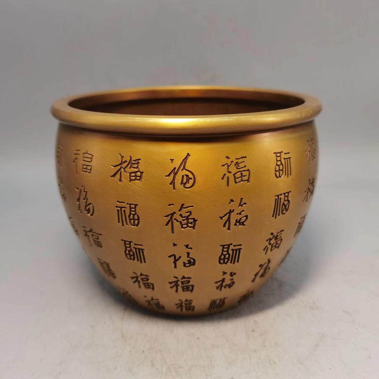 古董古玩仿古铜缸加厚百福缸烟灰缸香薰炉居家乡下收老物件