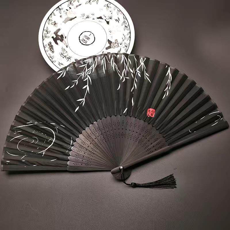 扇子男结实帅气霸气夏天绢布折扇凉快耐用古风双面全竹制高端图片