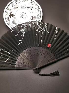 扇子男结实帅气霸气夏天绢布折扇凉快耐用古风双面全竹制高端