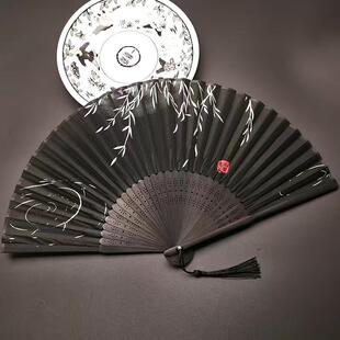 扇子男结实帅气霸气夏天绢布折扇凉快耐用古风双面全竹制高端