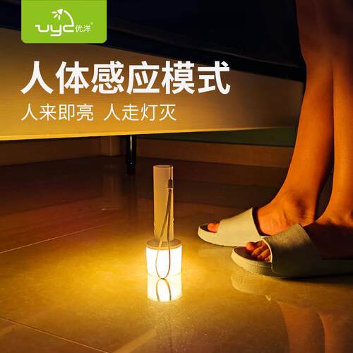 多功能充电小夜灯人体感应起夜衣橱床头led暖光卧室彩光氛围应急