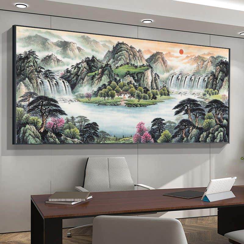 聚宝盆山水画背衬画办公室书画装饰风景客厅挂画中国画沙发背景墙
