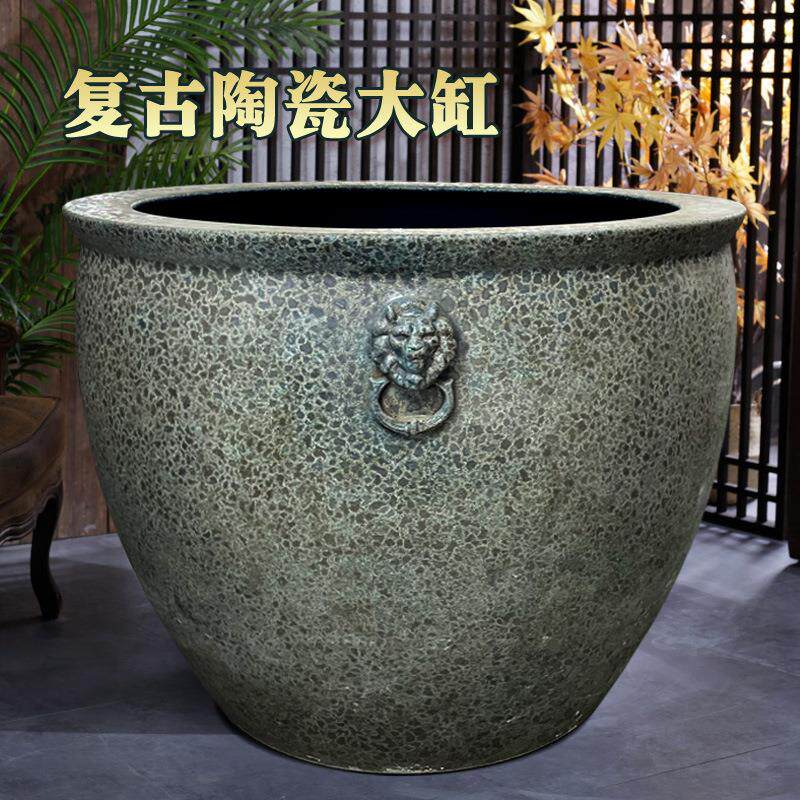 古法养鱼鱼缸复古陶瓷大缸庭院老式仿古大水缸户外种植养荷花大缸