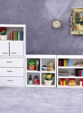 1:12娃娃屋模型屋diy小屋迷你家具 白色组合柜