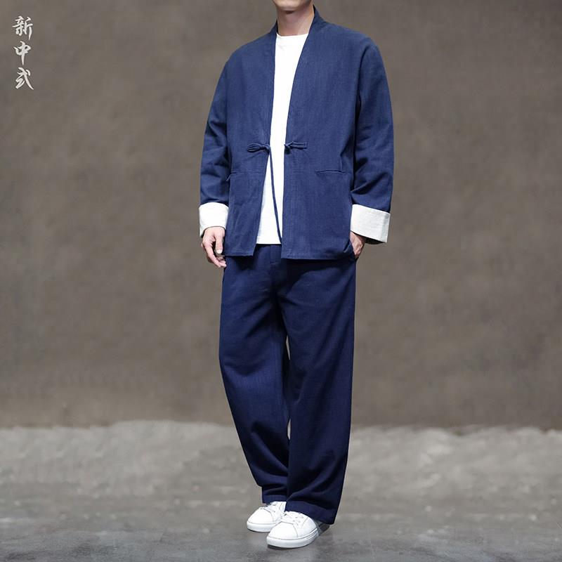 高端品牌新中式可外家居服男款春秋款纯棉麻长袖四季通用睡衣套装