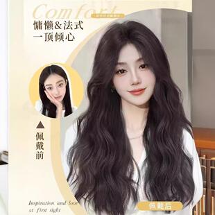 新款直销漂亮的李慧珍小额蕾丝黑棕色中分羊毛卷长卷发无痕假发女