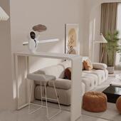 奶油岩板吧台现代简约一体开放式 家用餐厅隔断阳台休闲厨房高脚s^