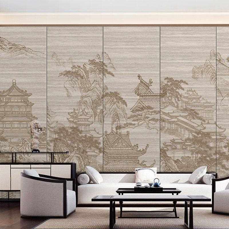 新款直销新中式意境壁画墙纸高端老板办公茶室客厅背景墙壁布古风