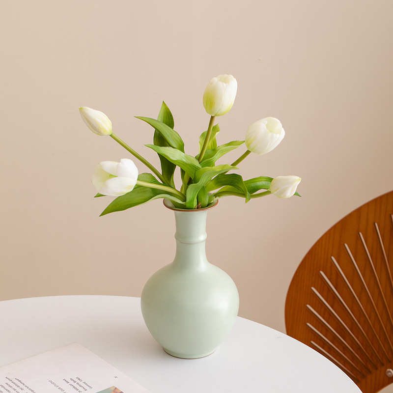 蜀门汝窑中式仿古陶瓷花瓶装饰干花水培博古架客厅插花摆件高级感