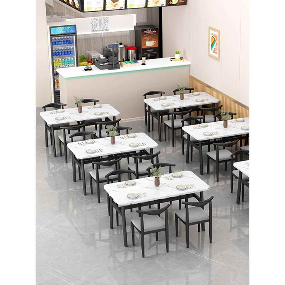 轻奢仿大理石商用餐桌长方形饭桌靠墙出租房饭店面馆餐饮桌椅组合