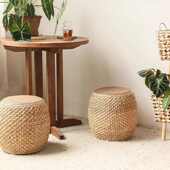 茶创意草编圆凳阳台矮凳复古编织民凳坐凳室内客厅凳席日式 藤宿