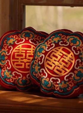 喜字抱枕结房婚一对婚庆婚置压垫YMF床红色靠订婚新布婚