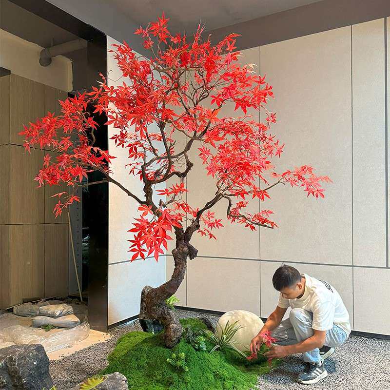 仿真红枫树大型商场酒店架空层绿植假树室内落地简约装饰造景布置