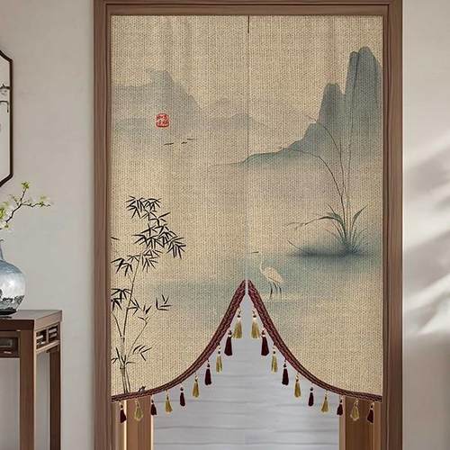 新中式门帘2025新款高档卧室隔断帘洗手间玄关过道半截遮挡布帘子