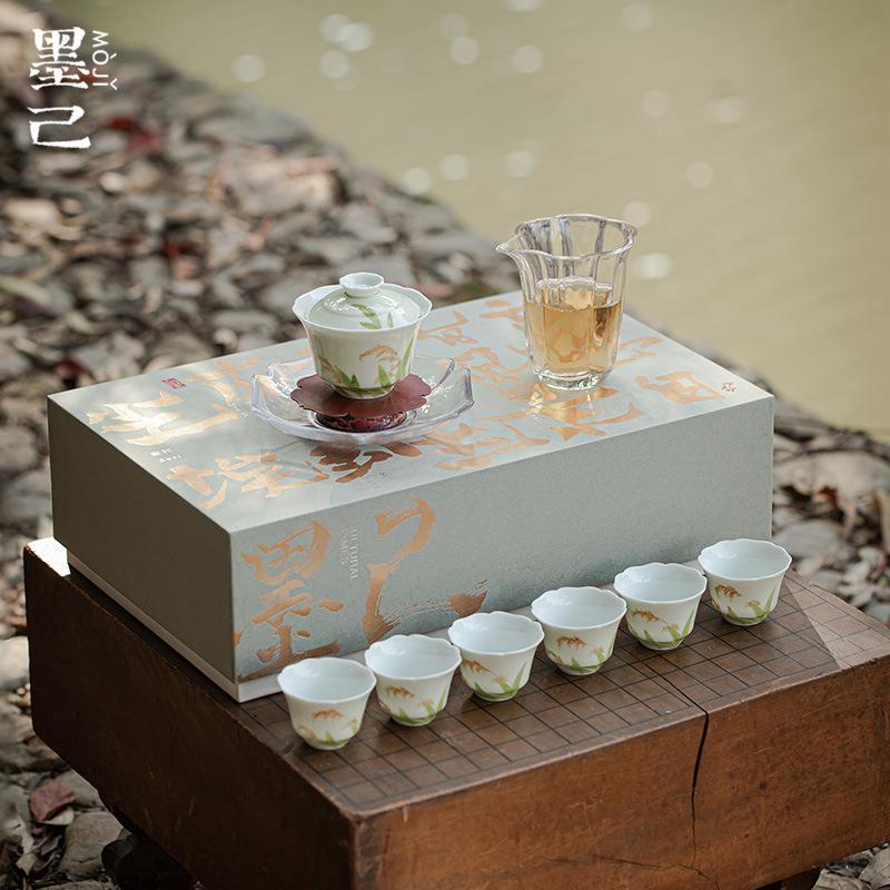 墨己 手绘麦穗整套功夫茶具 开业礼盒装文人茶具家用茶具穗穗平安