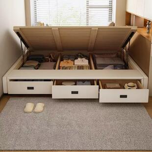 无床头储物床三抽屉式收纳床小户型榻榻米床排骨架床带抽屉皮艺床