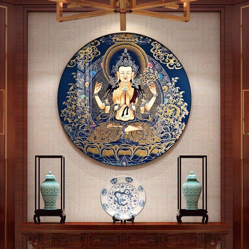 唐卡门厅装饰画六字咒心经书画挂画藏式客厅背景墙壁画