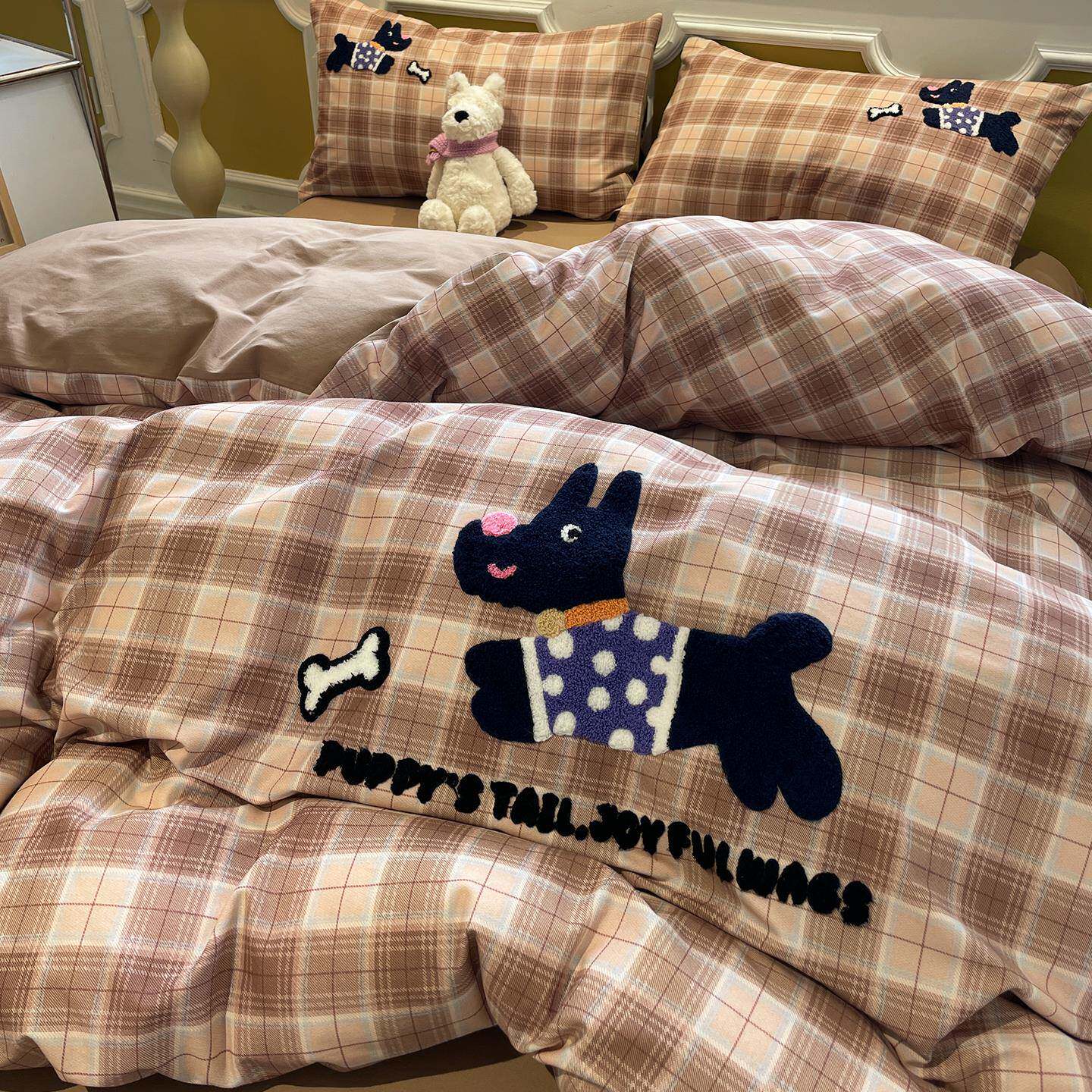 A类加厚纯棉磨毛毛巾绣四件套全棉床上用品被套宿舍床单人三件套4