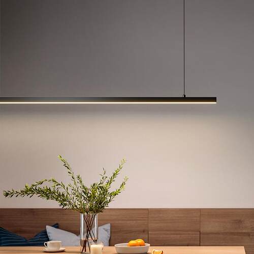 极简长条餐厅吊灯现代简约大气吧台前台办公室智能黑色一字餐桌灯