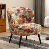 美轻奢单人沙发复古乡村小型阳台客637厅发卧式 室花户布懒人沙椅