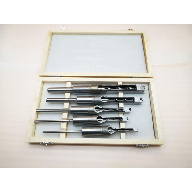 青岛促销木工打榫机台钻方形打孔工具钻头五件套装木盒装