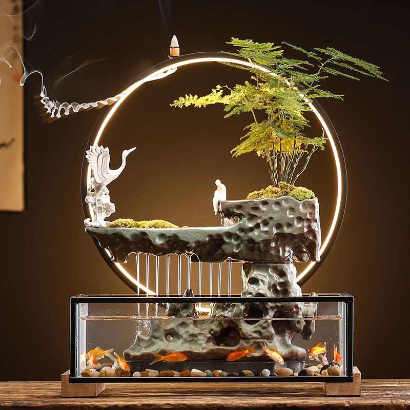环流办公室开业生财景观鱼缸循小型桌面客厅水器创意礼品摆件招财