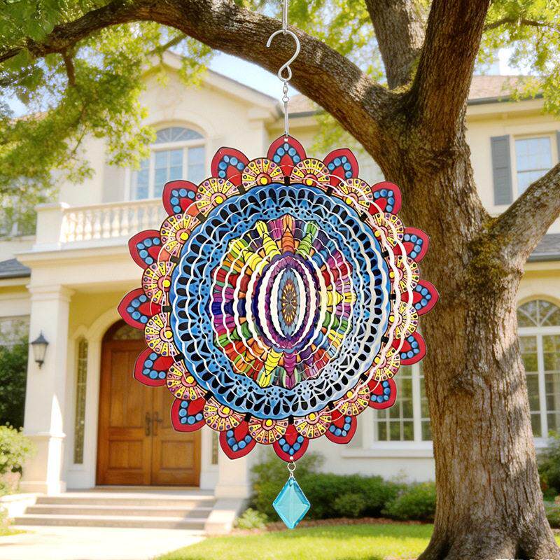 跨境新品风铃厂家3D旋转风转花园阳台12寸风铃户外吓鸟挂饰