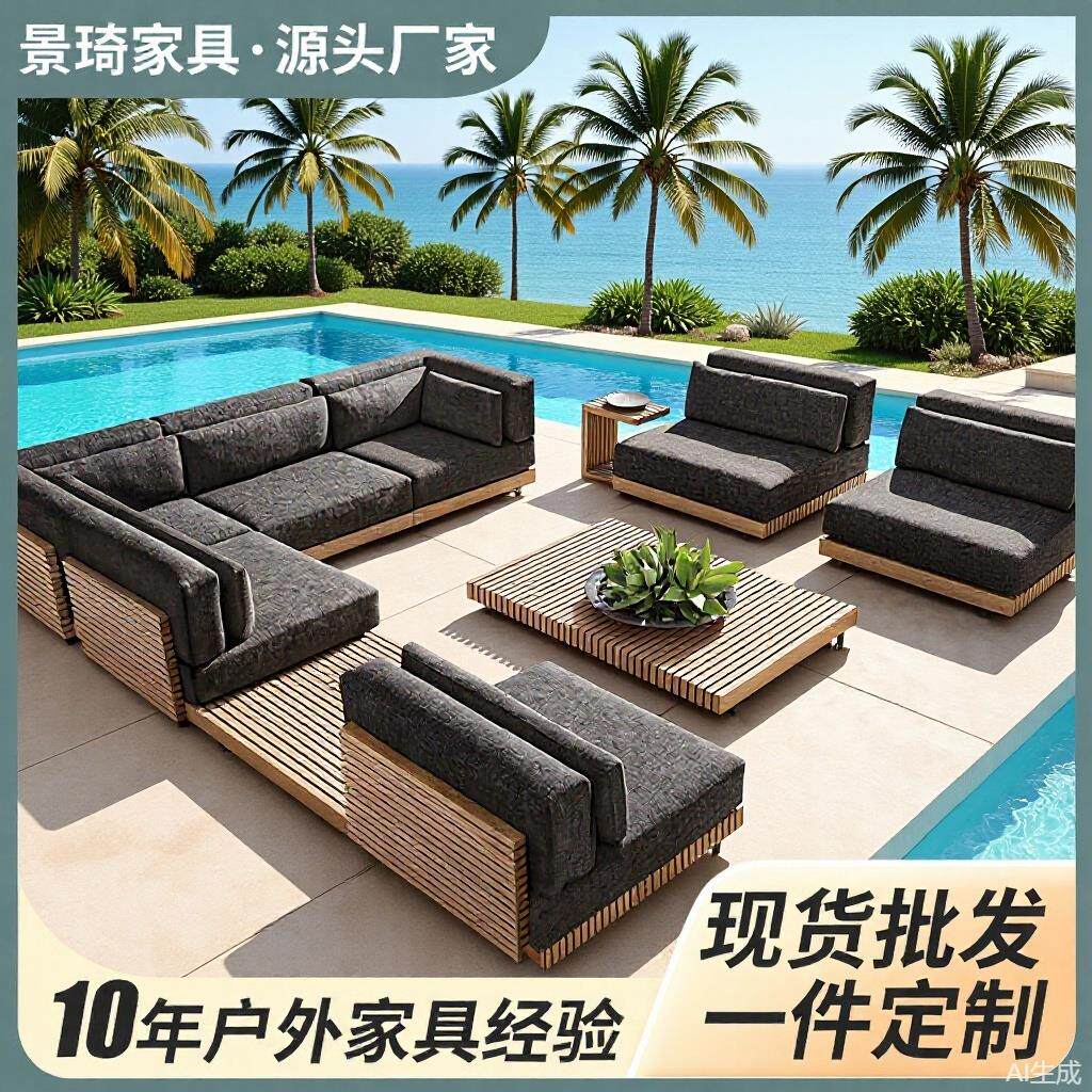 户外柚木沙发组合室外庭院阳台室内别墅露台实木休闲家具