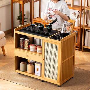 F779J6J7A8L移动台茶桌家用新小中式 实木茶车烧水壶一体茶柜带轮