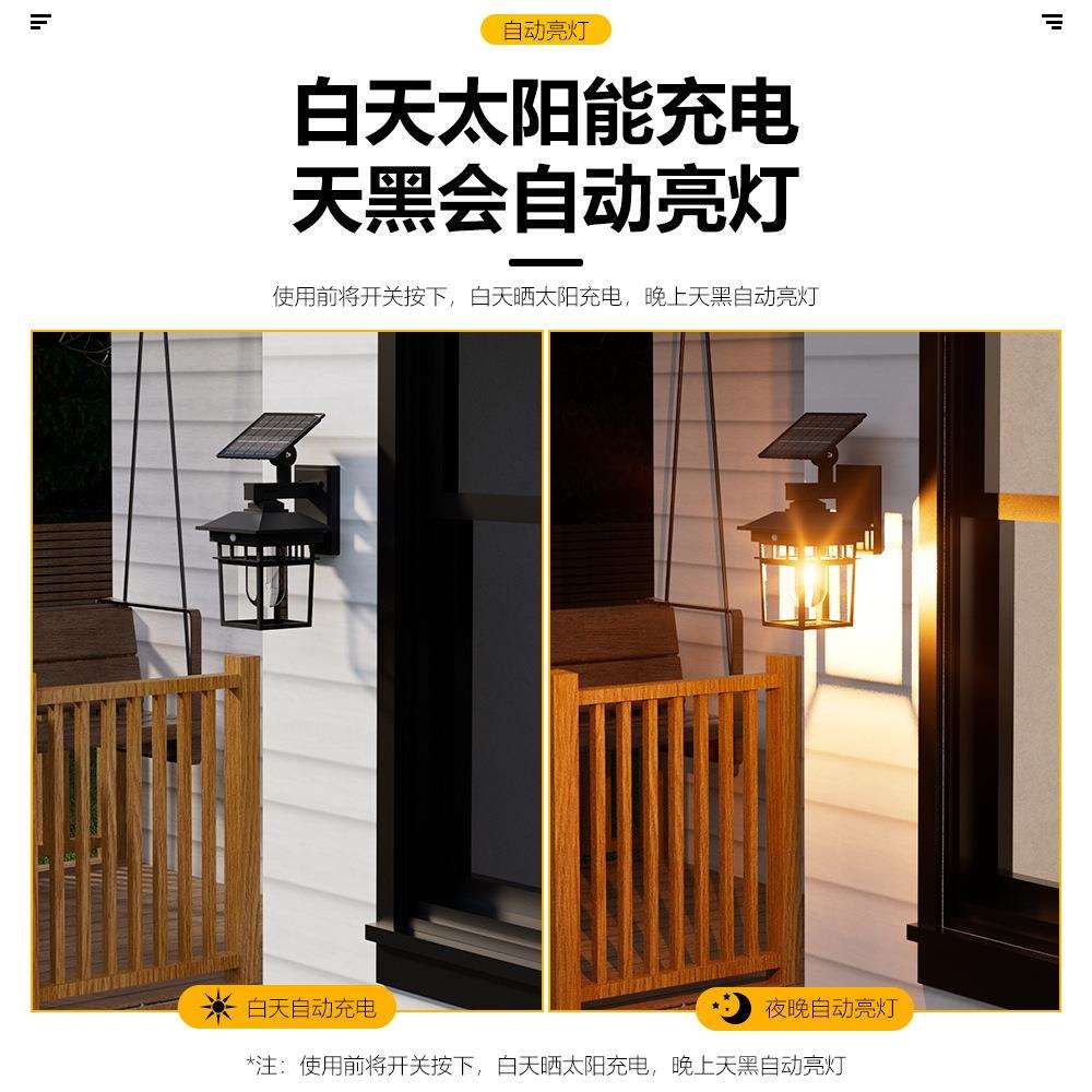 新款太阳能户外庭院灯家用室外防雨花园阳台超亮感应钨丝照明壁灯图片