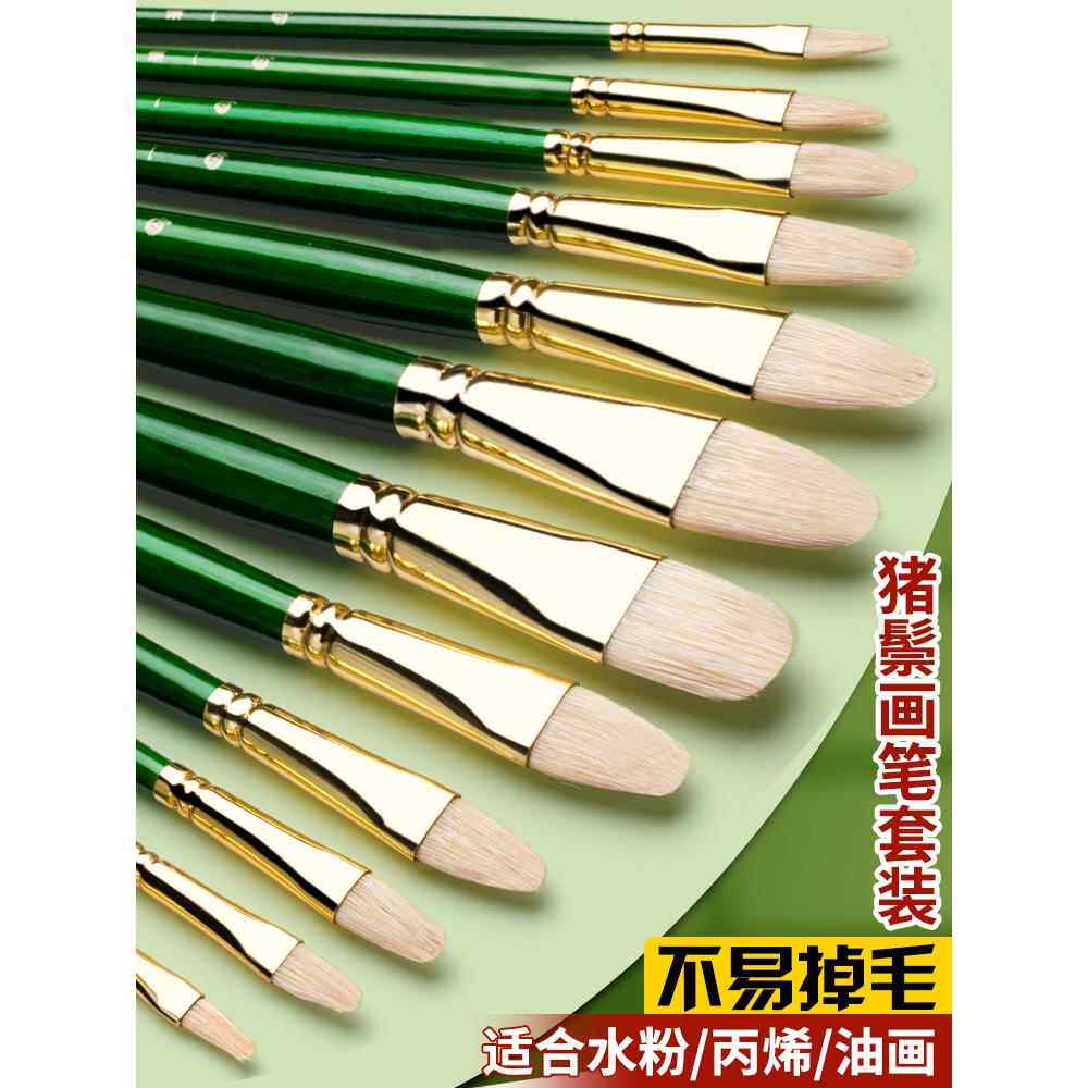 猪鬃油画专用画笔丙烯水粉颜料画笔套装猪鬃硬毛圆头平头鸭舌画画一套排笔子刷初学者美术生专用油画绘画套装