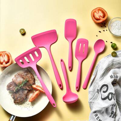 Pink 6-piece kitchen cooking silicone kitchenware set
