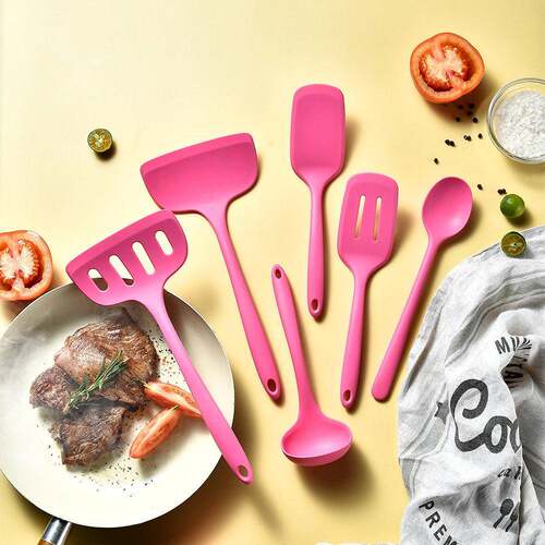 Pink 6-piece kitchen cooking silicone kitchenware set