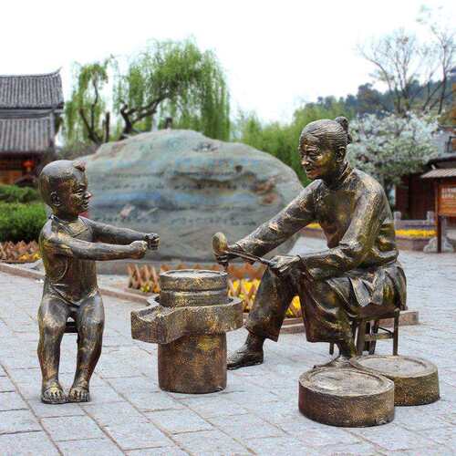 玻璃钢仿铜人物雕塑古代农耕主题文化民俗雕塑磨豆浆户外公园农庄