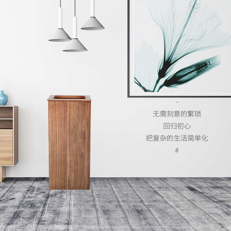 中式实木垃圾桶大号无盖商用酒店客房北欧木质垃圾桶家用客厅厨房