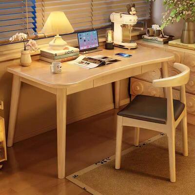 实木书桌家用卧全电简室办公桌脑桌约学生学习EXX写字桌椅套组合