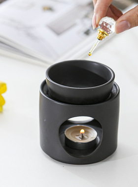 品质新款分体黑色陶瓷香薰炉香精炉精油炉蜡烛灯炉oil burner