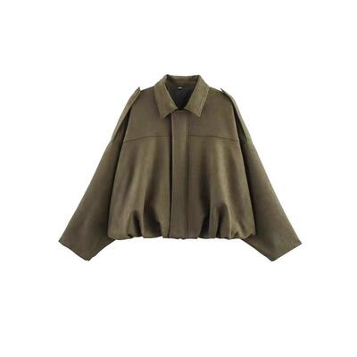 Buenoble Women Faux Bomber Jackets Cropped Fall Winter Lapel