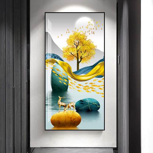 玄关装饰画现代简约走廊过道北欧轻奢晶瓷墙壁画玄幻客厅入户挂画