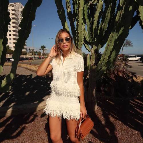 Womens 2 Piece Crochet Outfits Short Sleeve Button Knit
