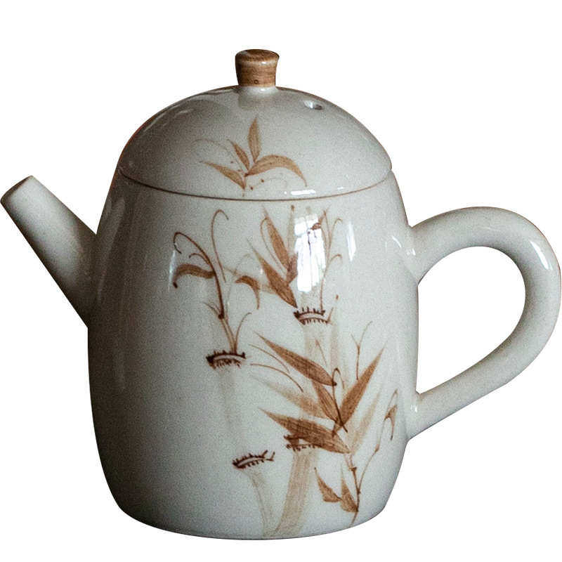 纯手绘墨竹小茶壶陶瓷功夫茶具家用球孔过滤小品壶单壶复古泡茶器,餐饮具,茶壶,淘宝优惠券,粉丝福利购,淘宝优惠卷
