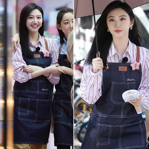 便利店围裙女时尚牛仔定制印logo奶茶店咖啡美甲工作服男美术画